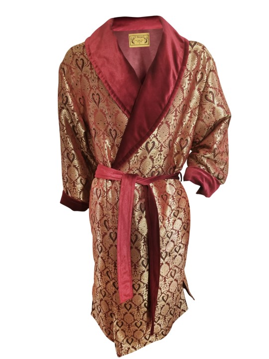 Orphic Cherry Brocade Silk Robe